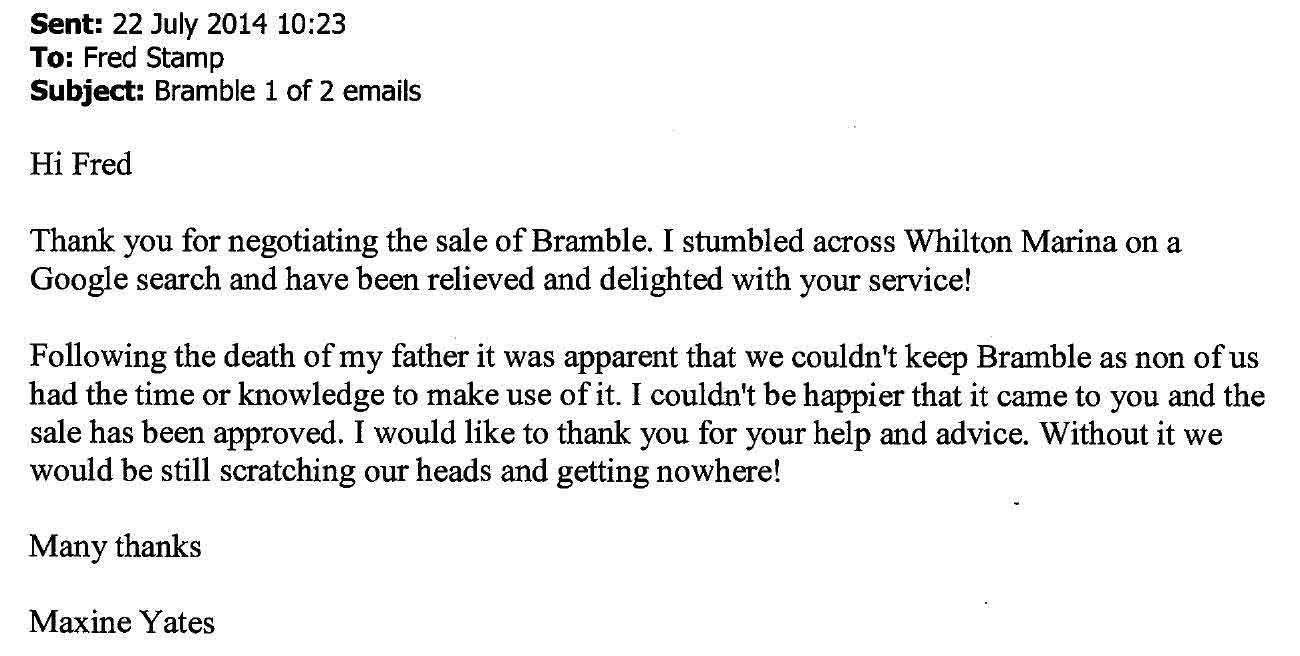 customer feedback from the seller of narrowboat Bramble